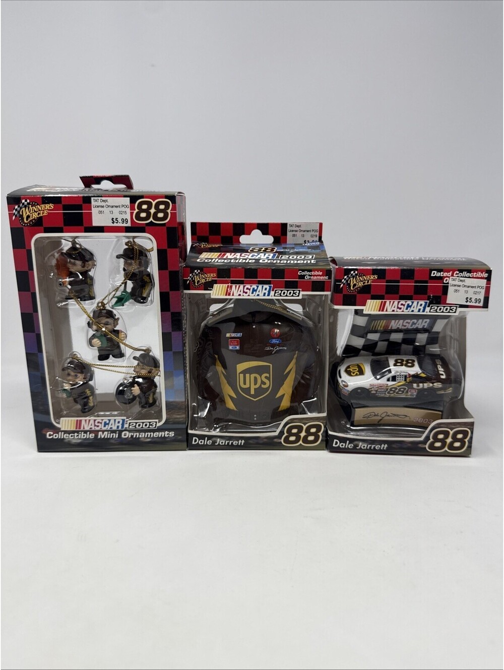 Lot of 3 Nascar #88 Dale Jarrett Collectible Mini Ornaments 2002